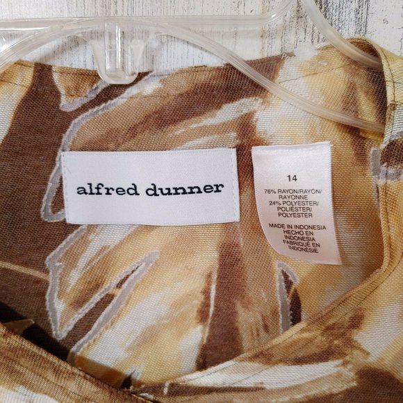 Alfred Dunner Women's 14 Button Up Shirt Brown Floral Palm 3/4 Sleeves - Picture 5 of 6